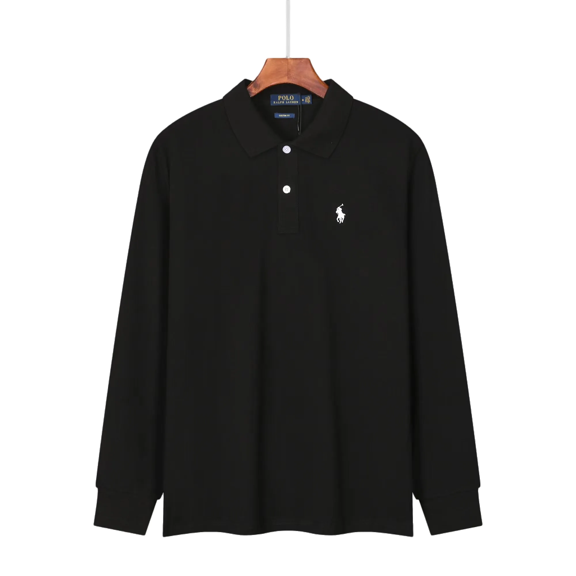 P160 2650#RL Ralph Lauren pony lapel long-sleeved polo shirt Color: Black White Gray Royal Blue Size: M-XXL Fabric: 230g stretch piqué cotton